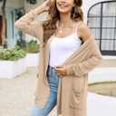 Yekaty Womens Lightweight Cardigans Open Front Long Sleeve Drape Kimono Cardigan Sweaters with Pockets (Beige, XXL)