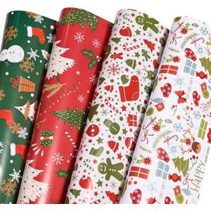 PlandRichW Christmas Wrapping Paper Folded for Kids Boys Girls Man Women Gift's. Papercraft Snowmen, Candy Canes, Tree, Socks, Snowflakes, Happy New Year Bulk of 12 Sheets 20"x 29" Folded