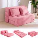 MAXYOYO Convertible Sofa Bed, Fold Out Sleeper Sofa with Pillow, 4 in 1 Tufted Folding Couch Bed Foam Floor Couch, Lazy Chair for Living Room Bedroom Guest Room, Pink  (Full)