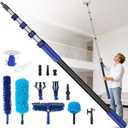 Light Bulb Changer for High Ceilings, 3.4-12.4FT Extension Pole Telescopic Extension Poles for Cleaning, Ceiling Fan Cleaner Duster Kit with Baskets, Suction Cup, Plush Brush for Roof Window Cleaning