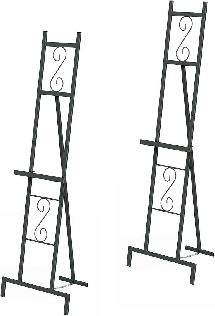 OUSHENG 2 Pack Easel Stand for Sign, Large Wedding Welcome Mirror Holder, Adjustable Free Standing Painting Rack with Chain Support for Display Poster Picture Frame Art, 17" x 17" x 58", Black