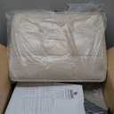 LUE BONA Ottoman Foot Stool Vanity Stool, Square Linen X-Leg Foot Rest Ottoman Makeup Stool, Small Stool Chair for Vanity, Modern Padded Vanity Seat for Makeup Room, Living Room, Bathroom, Linen Color