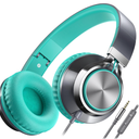 AILIHEN C8 Wired Headphones with Mic and Volume Control - Noise Isolating On-Ear Headphones, Folding Lightweight Corded 3.5mm Headset for Cellphones Tablets Chromebook Laptop Computer (Grey/Mint)