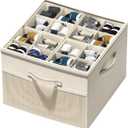 Aokeyee Shoe Organizer for Closet,Foldable Shoe Storage Organizer Box Bin with Adjustable Dividers and Clear Cover, Fits up to 16 Pairs (Beige)