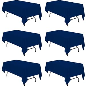 BRILLMAX 6 Pack Navy Blue Tablecloths 60 x 102 Inch for 6ft Rectangle Tables - 150 GSM Polyester Fabric, 15" Standard Drop, Water, Stain & Wrinkle Resistant Cloth Cover for Wedding Dining Buffet