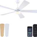 Asyko Ceiling Fans with Lights - 52" Low Profile Ceiling Fan with Led Light and Remote/App, Modern Flush Mount Fan Light Fixture with Reversible DC Motor, Indoor and Outdoor Ceiling Fans-White