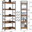 HCHQHS Adjustable 5 Tier Open Bookcase, Rustic Farmhouse Book Shelves, Industrial Wood and Black Metal Bookshelves, Mid Century Bookcase for Home Office Living Room Bedroom