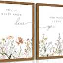 Wood Framed Wildflower Nursery Wall Art Set of 2, Boho Flower Botanical Wall Decor Paintings, Baby Girl Nurseries Pictures Posters Prints for Nursery Baby Room Bedroom Home Decoration 12x16 Inch