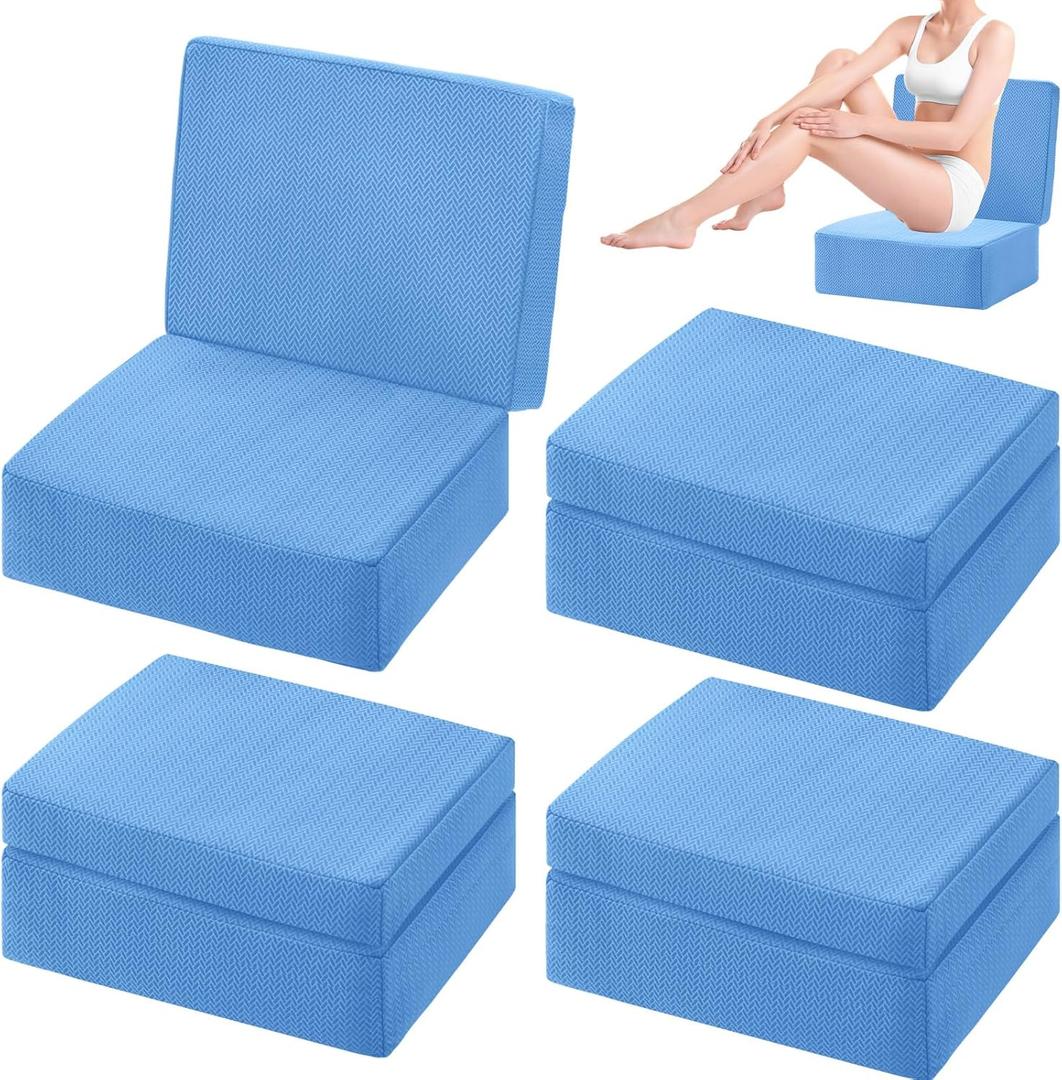4 Pcs Foldable Hot Tub Booster Seat with Back Thick Hot Tub Pillow Adjustable 2 Heights Bath Seat Weighted Bathtub Booster Cushion Washable Spa Cushion for Indoor or Outdoor
