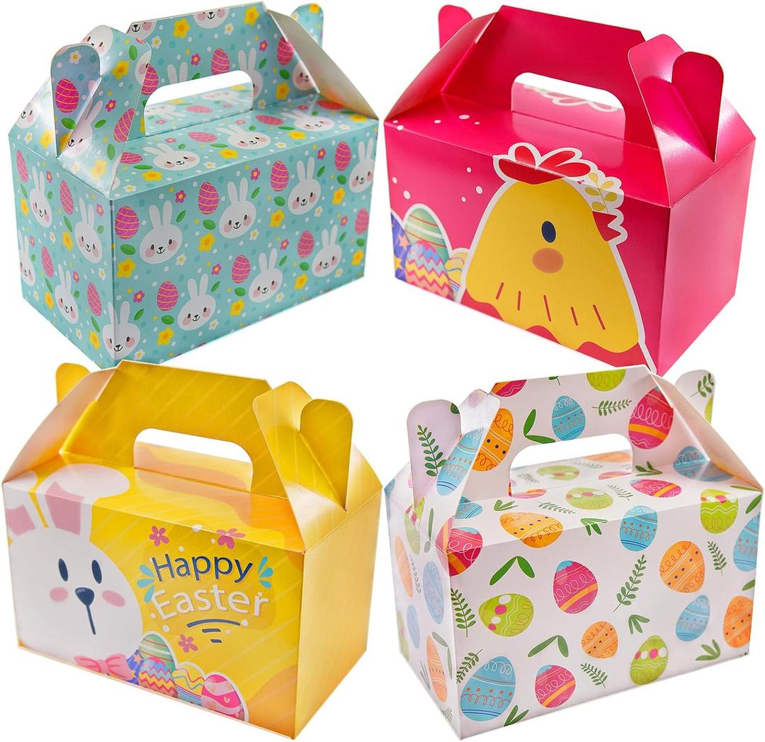 Eavotoy 12 Pack Easter Decorative Gift Treat Boxes - 6.2 x 3.5 x 3.5 inch Egg Bunny Chicken Colorful Bag Paper Box for Easter Basket Stuffers Party Favor Gifts