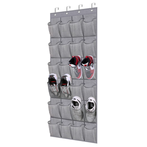 MISSLO  Pockets Over The Door Shoe Organizer Sturdy Oxford Fabric Hanging Shoe Rack for Door Mesh Closet Shoe Holder Hanger, Grey 24