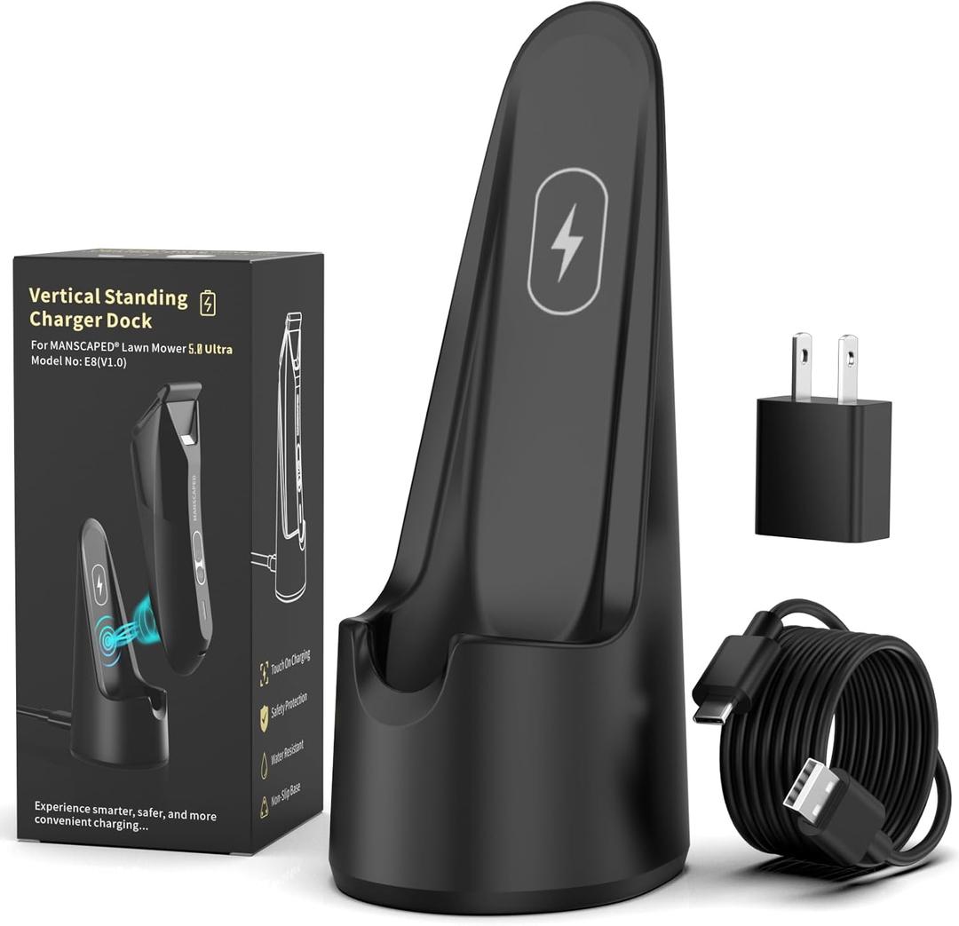 Charging Dock Replacement for MANSCAPED Lawn Mower 5.0 Ultra | Vertical Standing Charger for Manscape Trimmer with AC Adapter, Manscaped Charger Holder - Valentines Day Gifts for Him (T Black)