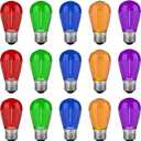S14 Colored LED String Light Bulbs, 15 Pack 1 Watt Plastic Shatterproof LED Replacement Bulbs for Indoor Outdoor String Light, E26 Medium Base, Multi-Color: Red/Green/Blue/Purple/Orange
