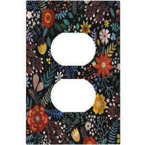 Vintage Colorful Flower Boho Floral Rustic Dark Leaves Single Duplex Wall Plate Covers Light Switch Cover 1 Gang Outlet Plate Decorative Switchplate Covers Electrical Faceplate for Farmhouse Bedroom