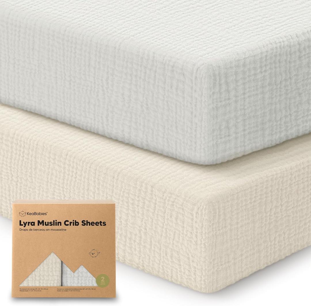 KeaBabies 2Pack Muslin Crib Sheets for Boys, Girls  100% Organic Cotton Fitted Baby Crib Mattress Sheet, Soft Breathable Standard Toddler Bed Cover Bedding Set, Neutral, Durable 52x28 (Greige)