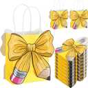Glenmal 24 Pcs Mini Back to School Gift Bags First Day of School Paper Treat Bag with Handle Pencil Bow Style Goodie Bags for End of The Year Gifts Graduation Retirement Wrapping Supplies