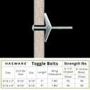 2 x HASWARE Toggle Bolt Zinc Plated Steel and Wing Nut for Hanging Heavy Items on Drywall 3/16 Multi (12 Pack)