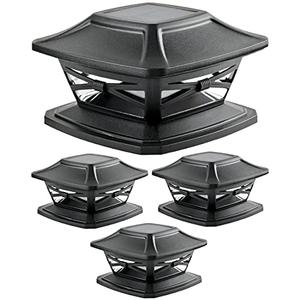 Davinci Lighting Flexfit Solar Outdoor Post Cap Lights - Includes Bases for 4x4 5x5 6x6 Wooden Posts - Bright LED Light - Slate Black (4 Pack)