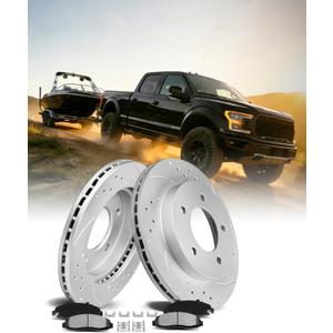 MOTOREVO Front Brake Kit for F-150  Fits 2010-2014 (6-Lug Only) & 2015-2020 (All Models) | Drilled & Slotted Heavy-Duty Rotors for Rapid Heat Dissipation and Towing