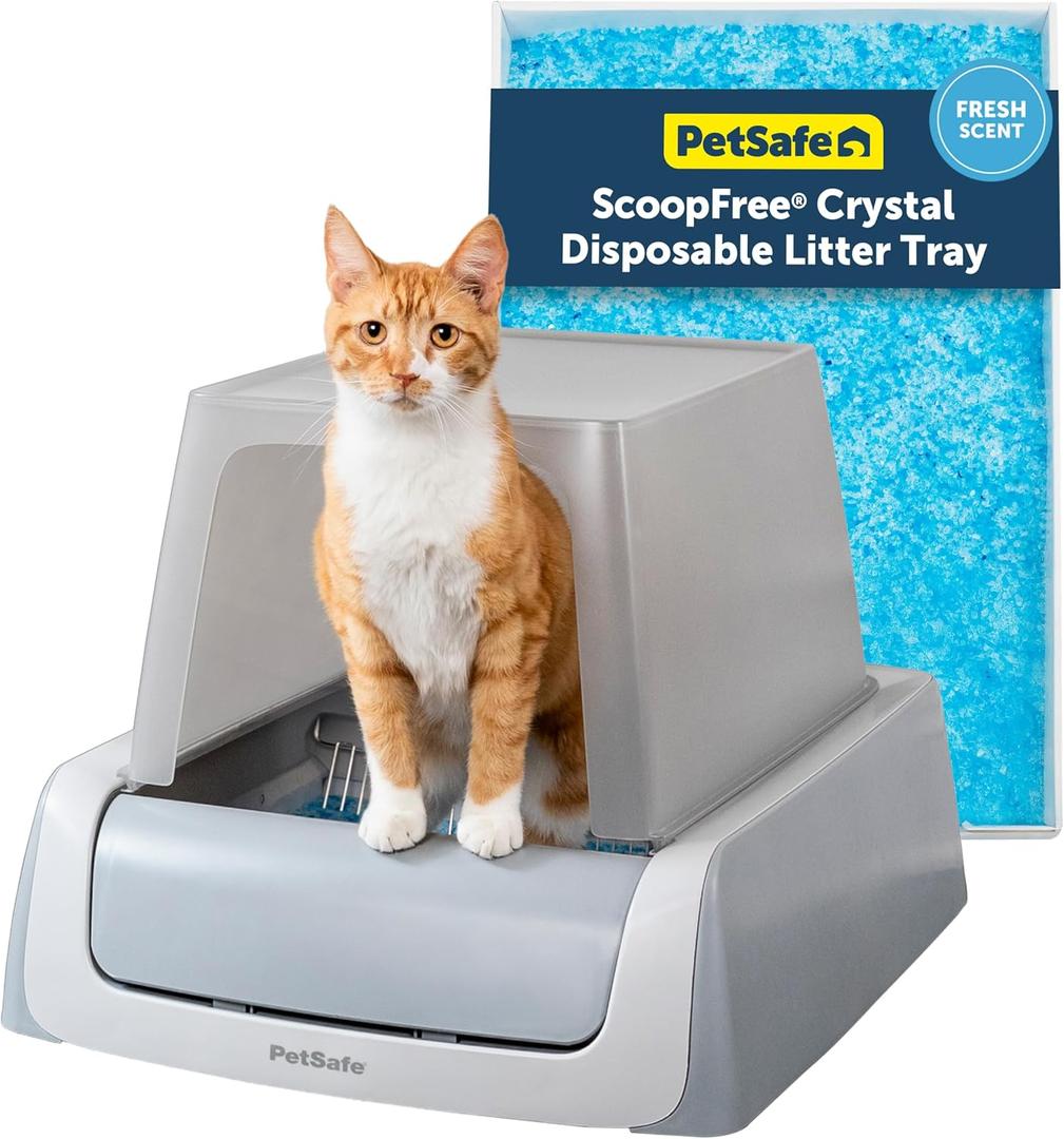 PetSafe Legacy ScoopFree Crystal Pro Self-Cleaning Automatic Cat Litter Box - Front-Entry Motion-Sensing Cat Box with Integrated Health Counter - Includes 1 Disposable Crystal Litter Tray