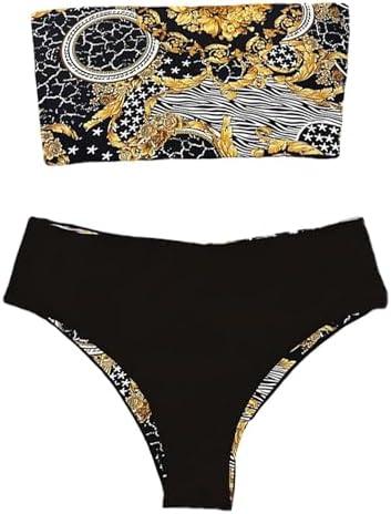 ZAFUL Women's High Cut Bandeau Bikini Set Strapless Solid Color 2 Pieces Bathing Suit Swimsuit S
