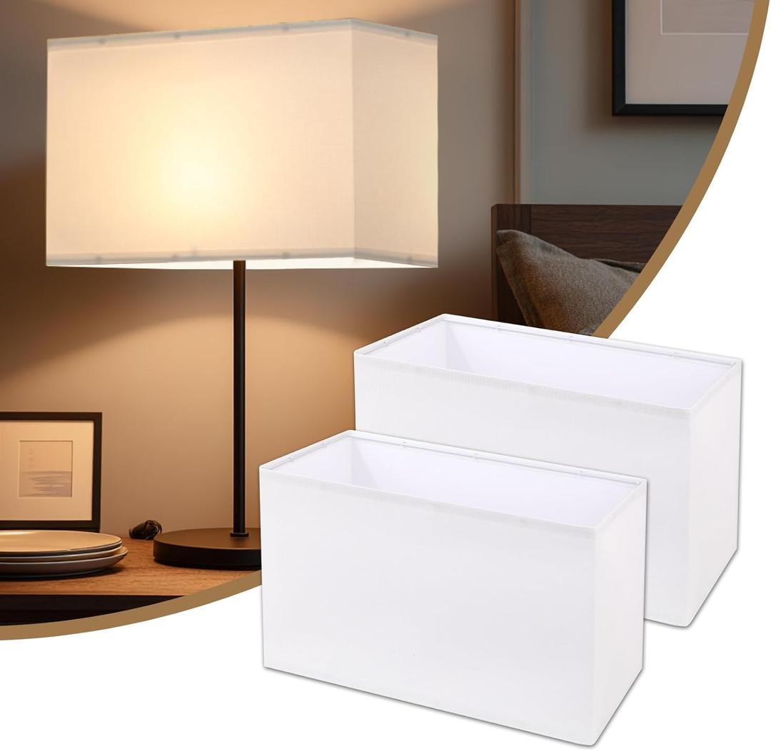 Lamp Shades Set of 2, 16"x8"x10" Large White Fabric Lamp Shades for Table Lamps & Floor Lamps, Modern Rectangle Lampshade Replacement Fits E26/E12/Spider Harp Holders, Easy Assembly
