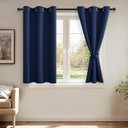 JIUZHEN Blackout Curtains with Tiebacks - Thermal Insulated, Light Blocking and Noise Reducing Grommet Curtain Drapes for Bedroom and Living Room, Set of 2 Panels, 42 x 45 Inch Length, Navy Blue