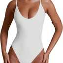 REORIA Womens Summer Sexy V Neck Double Lined Sleeveless Backless Trendy Going Out Slimming Cami Body Suit Top For Teen Girls White, Small