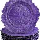 WUWEOT 12 Pack Purple Charger Plates, 12.7" Plastic Reef Dinner Under Plate, Round Charger Service Base Plate Bulk with Ruffled Rim for Party, Wedding, Catering Event, Tabletop Decor