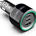 WOTOBEUS 175W USB C Car Charger Adapter with Dynamic LED Display: PD 3.0 100W & PPS 45W QC5 - Super Fast Charging for iPhone 16 15 MacBook iPad Pro Air Galaxy S25/S24/S23 Ultra Pixel Type-C Laptops