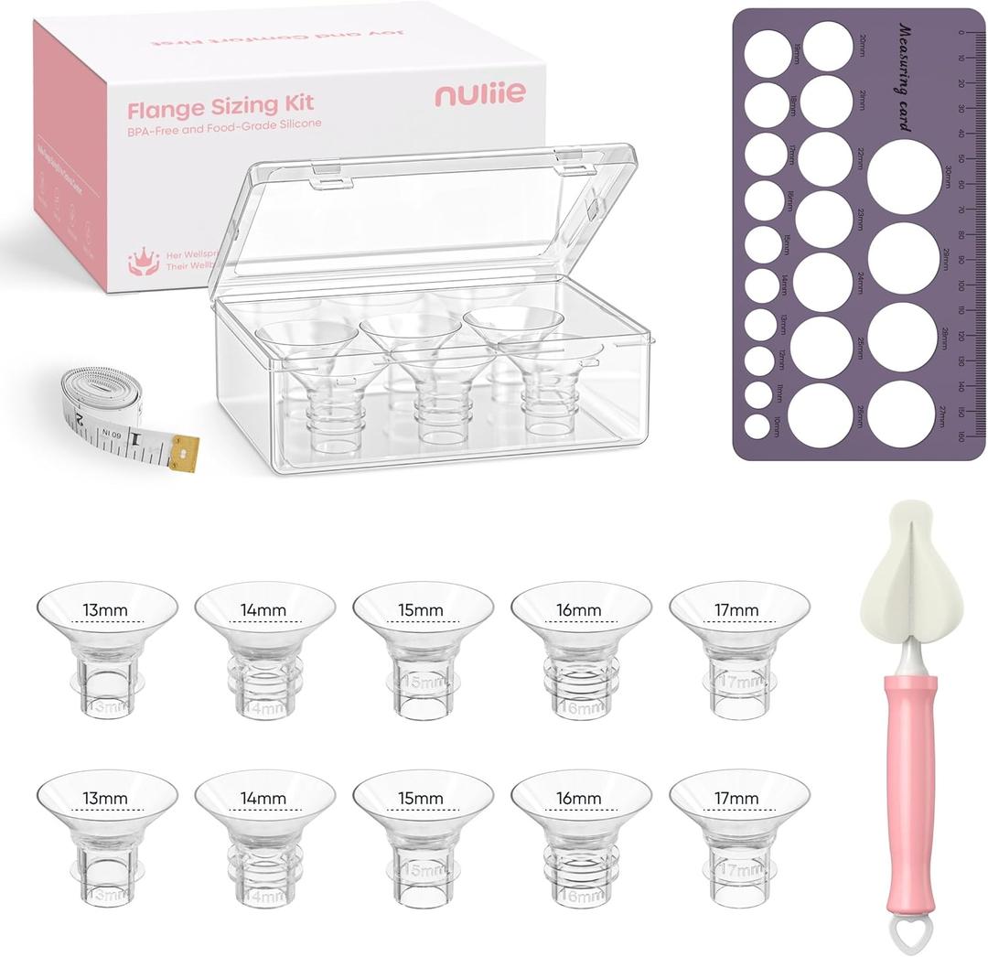 Nuliie 5-in-1 Flange Sizing Kit 12/14/16/18/20mm for 24mm Flange/Shield of Most Pumps, 10PCS Silicone Flange Inserts to Boost Pumping Efficiency & Comfort, BPA-Free Pump Essential for Moms