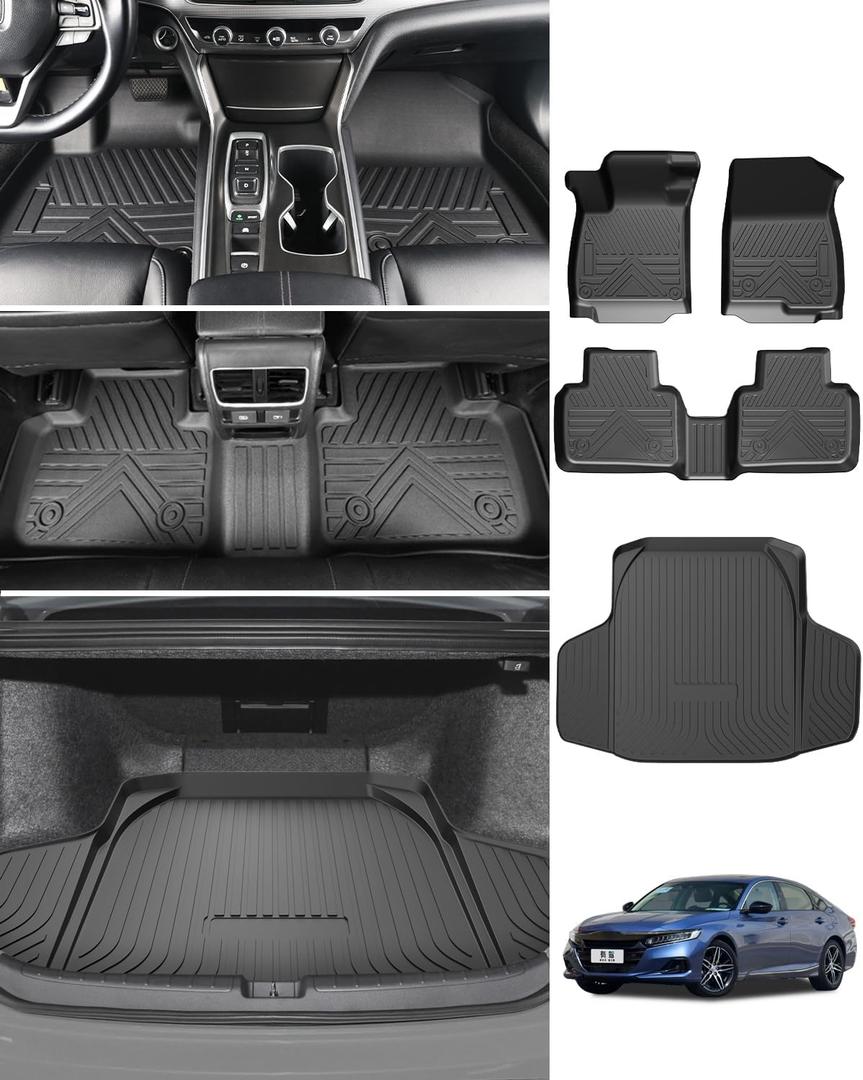 Floor Mats & Cargo Liner for Honda Accord 20182022 (Include Hybrid), All Weather Protection, Heavy Duty Floor Mats, Waterproof Car Mats, TPE, Custom Fit, Anti-Slip Car Accessories, Full Set, Black