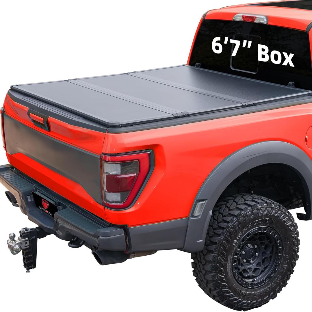 Hard Top Tri Fold tonneau Cover Compatible with 2007-2026 Chevy Silverado & GMC Sierra 1500/2007-2019 2500 3500HD 6.6ft Bed (78.9"), Not for CarbonPro Bed, Alloy Steel and Fiberglass Made