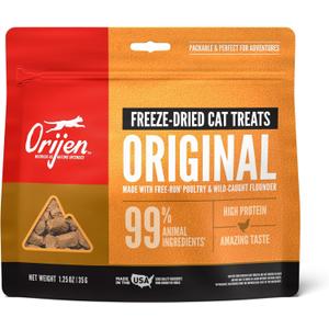 ORIJEN Freeze Dried Cat Treats Grain Free High Protein Raw Animal Ingredients Original 1.25oz Bag (EXP 03/03/28)