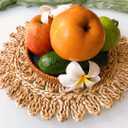 13.8 Set of 6 Flower Woven Placemats from Natural Corn Husk, Boho Wicker Place mats, Rattan Round Placemats for Farmhouse and Spring, Summer Parties