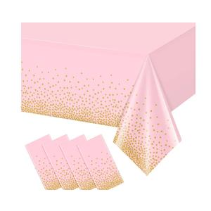 Breling 8 Pack Pink and Gold Disposable Plastic Tablecloths and Satin Table Runner Set, 54 x 108 Inch Tablecloth, 12 x 108 Inch Table Runners for Wedding Graduation Birthday Baby Shower