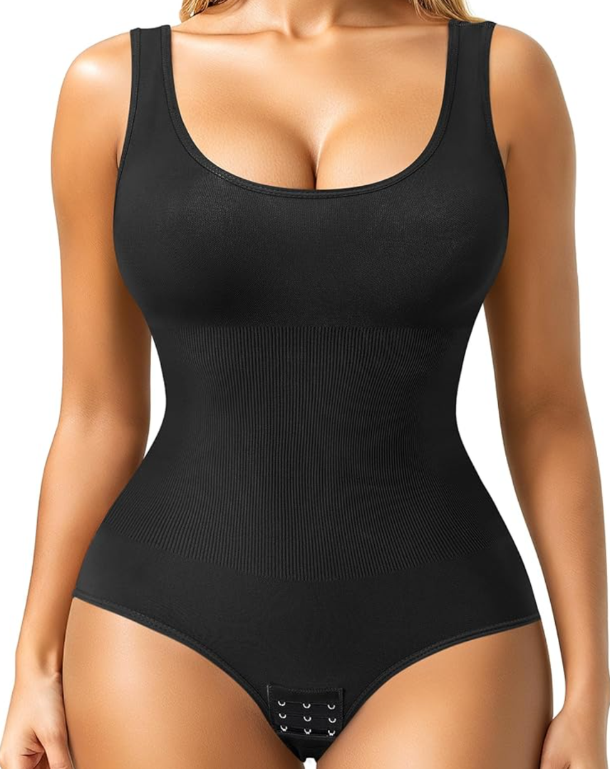 Nebility Womens' Waist Trainer Seamless Round Neck Tummy Control Shapewear Bodysuit XS/S
