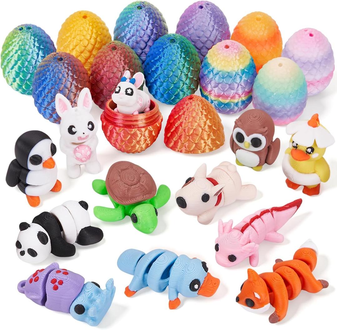 Mini Dragon Eggs & Animals Prefilled Easter Eggs Easter Basket Essentials&Stuffers Surprise Toy Eggs with Mini Animals Inside Fidget Sensory Toys for Kids