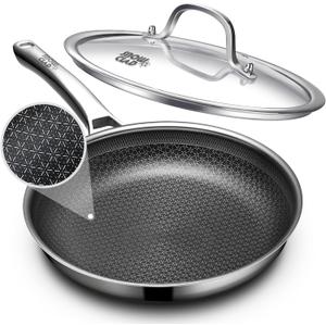 OATOFP Non Stick Frying Pans 12 inch, Hybrid Improved Version Frying Pans Nonstick with Lid,non stick Stainless Steel Skillets, Dishwasher and Oven-Safe Chef Pan, PFOA Free Cookware Improved Version