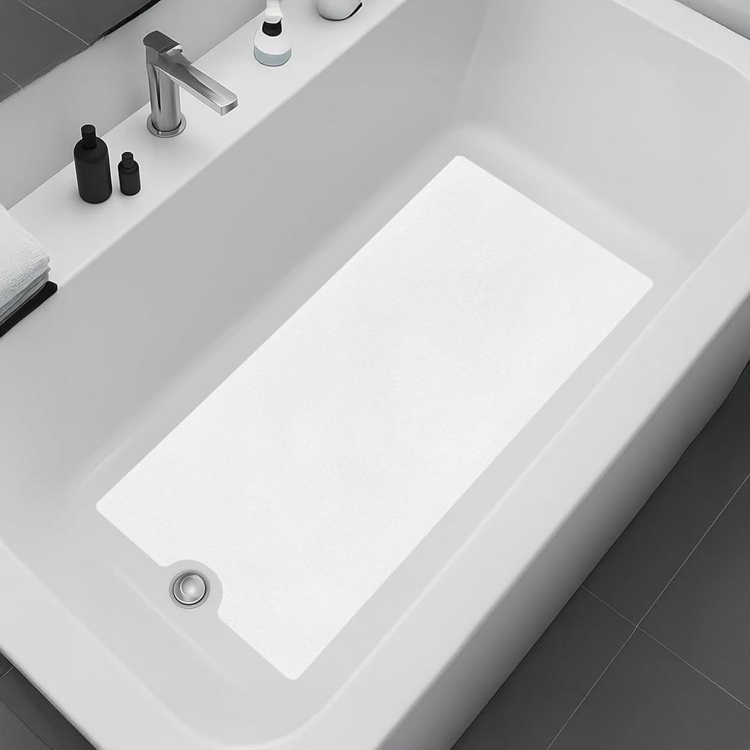 Peel and Stick Bathtub Mat - White Adhesive Vinyl Anti Slip with Drain Cut Out - Non Slip Shower Bath Mat - Extra Long Bathroom Accessory for Wet Area 16" X 40" - White