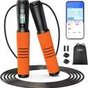 RENPHO Smart Jump Rope - APP Data Storage & Tracking & Analysis, Tangle-Free Jumping Rope for Men, Women, Skipping Rope with Counter, Adjustable workout Jump Ropes for Crossfit, Gym, MMA (D-Orange Steel wire rope 1 pc)