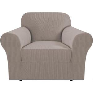 H.VERSAILTEX Stretch Large Armchair Cover 2 Piece Arm Chair Covers for Living Room Arm Chair Furniture Cover Suit for T Cushion/Box Cushion, Spandex Jacquard Fabric(Armchair-Oversized, Taupe)