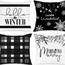 Lanpn Hello Winter Merry Christmas Throw Pillow Covers 16x16 Set of 4, Decorative Black and White 16 inch Xmas Holiday Cushion Pillow Cases Home Outside Porch Decor Decorations