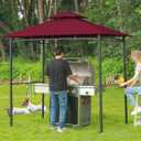FAB BASED 5x8 Grill Gazebo, All-Weather Steel Construction, Double Tiered & Resistance Canopy Roof, Metal Serving Shelves, 2 LED and Bottle Opener for Patio, Backyard, BBQ (Burgundy)