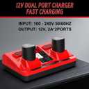 2 Pack 12V Replacement for Mil-Waukee M 12 Battery 48-11-2420 48-11-2425 48-11-2411 48-11-2401 & 48-59-2401 Dual Port M 12 Charger