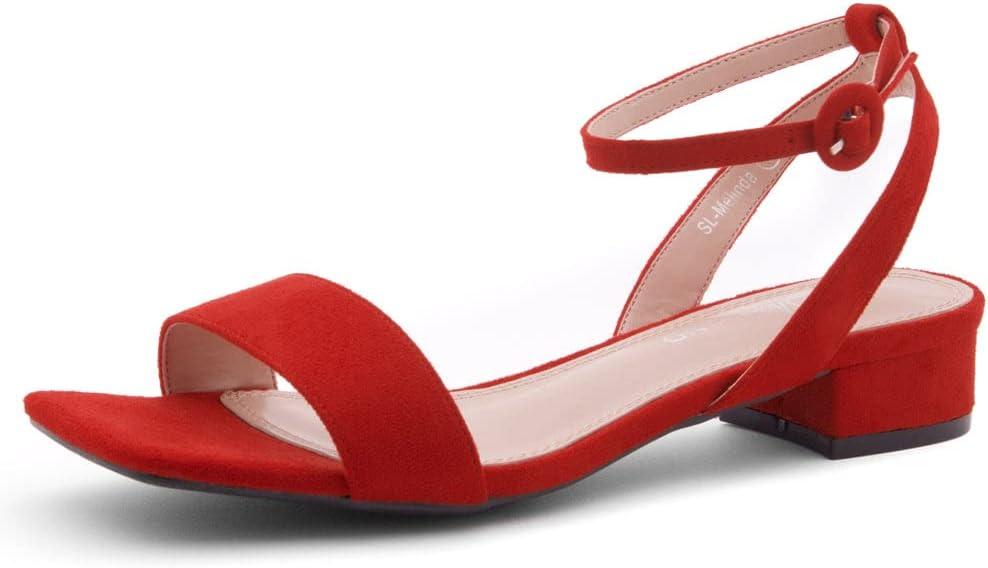 Shoe Land Women's Low Heels Dressy Sandals for 2025-1 Inch Chunky Block Short Heels | Square Open Toe with Adjustable Ankle Strap | Wedding & Party Heeled Sandals, 7.5