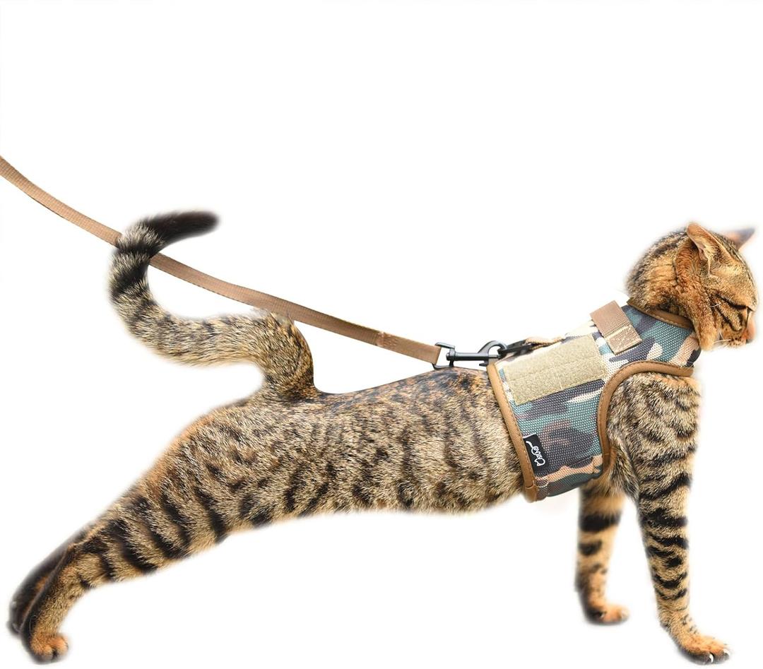 Tactical Cat Harness and Leash for Walking Escape Proof Breathable Mesh Fabric, Jungle Camo, Medium, Adjustable Cat Walking Jackets, Padded Stylish Cat Vest (M 5.5-9LBS)