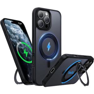 for iPhone 16 Pro Case 6.3-Inch with Magnetic 360 Ring Stand Compatible with MagSafe Frosted Matte Shockproof Protective Phone Cover 6.3" 2024, Black