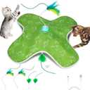 Interactive Cat Toys Rechargeable, Hide and Seek Kitten Toy with Touch Activated, Moving Concealed Feather, Tumbler Toy Design, Automatic Cat Toys for Indoor Cats to Chase and Exercise (Green)