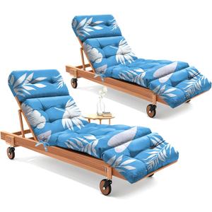 2 Pack Outdoor Chaise Lounge Chair Cushion 75.1 x 22.8 x 4.7 Inches 100% Waterproof Replacement Cotton Patio Pool Lounge Chair Cushion for Outdoor Furniture with Ties, Blue Leaf